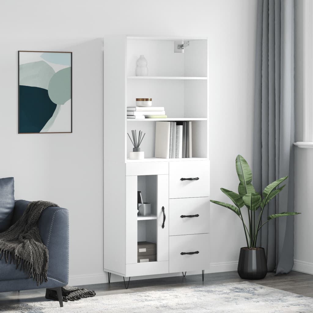 Hoge kast 69,5x34x180 cm bewerkt hout hoogglans wit is nu te koop bij PeponiXL, paradijselijk wonen!