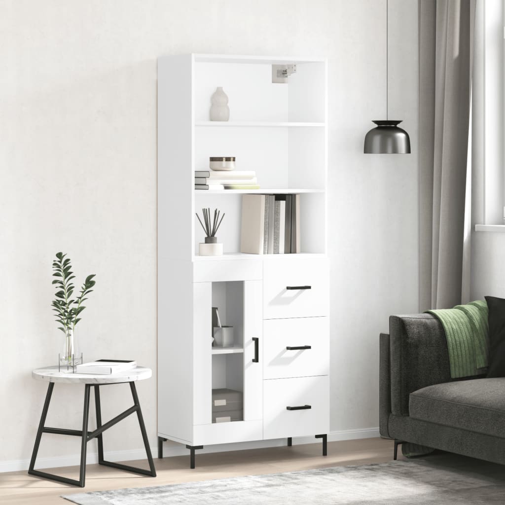 Hoge kast 69,5x34x180 cm bewerkt hout hoogglans wit is nu te koop bij PeponiXL, paradijselijk wonen!