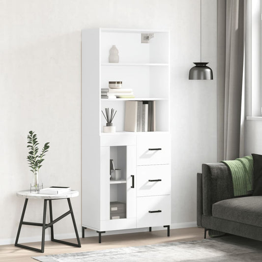 Hoge kast 69,5x34x180 cm bewerkt hout hoogglans wit is nu te koop bij PeponiXL, paradijselijk wonen!