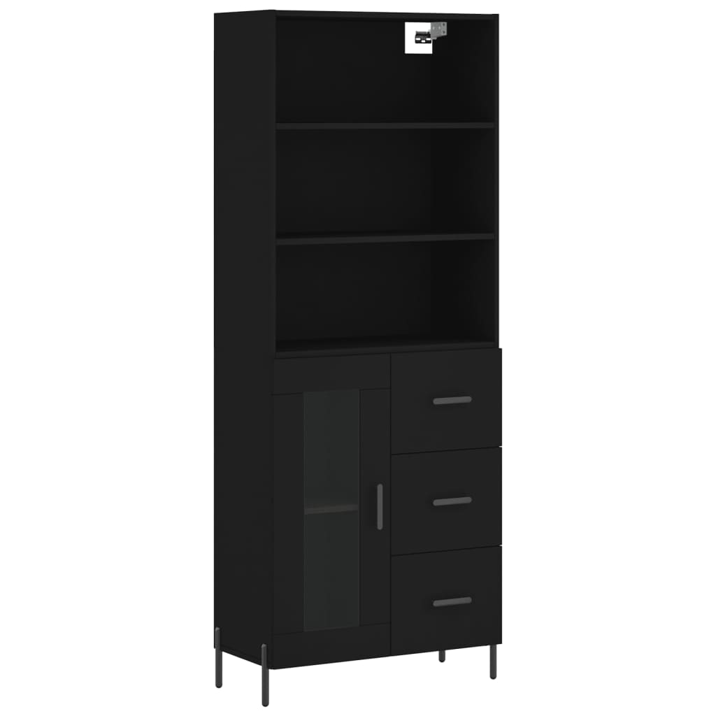 Hoge kast 69,5x34x180 cm bewerkt hout zwart is nu te koop bij PeponiXL, paradijselijk wonen!
