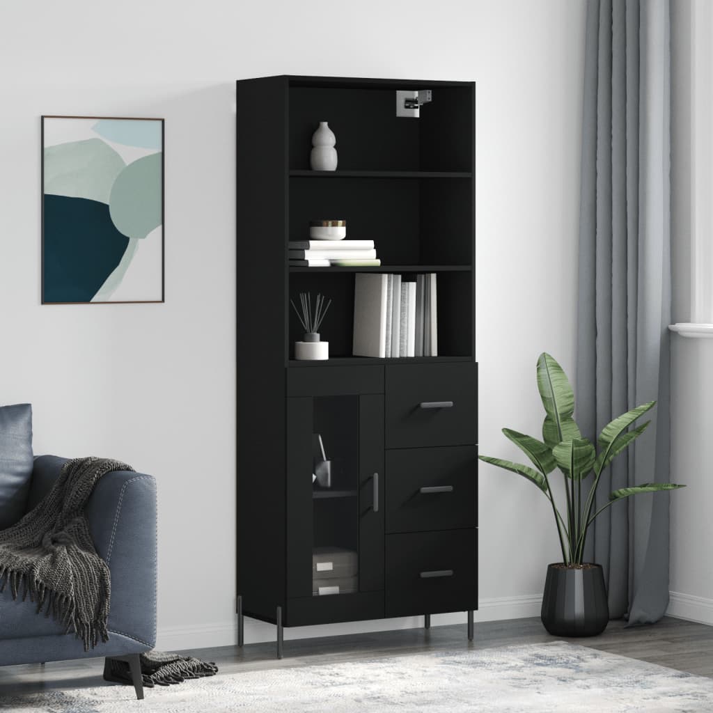Hoge kast 69,5x34x180 cm bewerkt hout zwart is nu te koop bij PeponiXL, paradijselijk wonen!