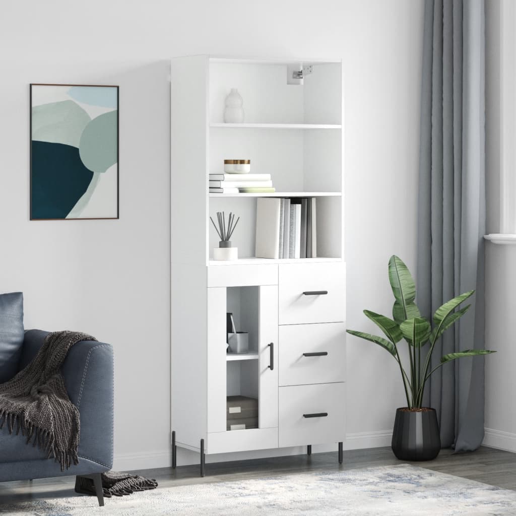 Hoge kast 69,5x34x180 cm bewerkt hout hoogglans wit is nu te koop bij PeponiXL, paradijselijk wonen!