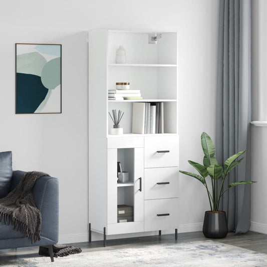 Hoge kast 69,5x34x180 cm bewerkt hout hoogglans wit is nu te koop bij PeponiXL, paradijselijk wonen!