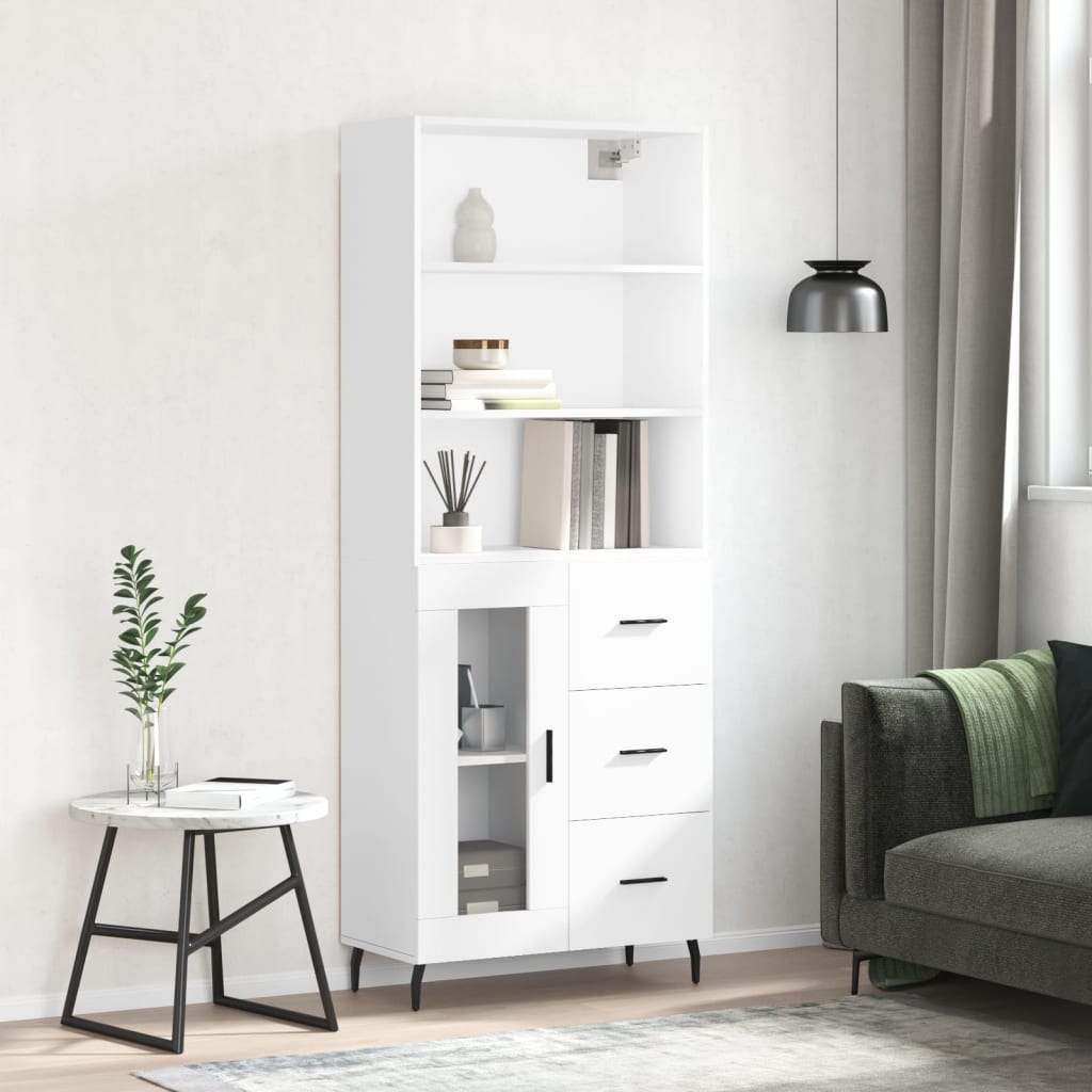 Hoge kast 69,5x34x180 cm bewerkt hout hoogglans wit is nu te koop bij PeponiXL, paradijselijk wonen!