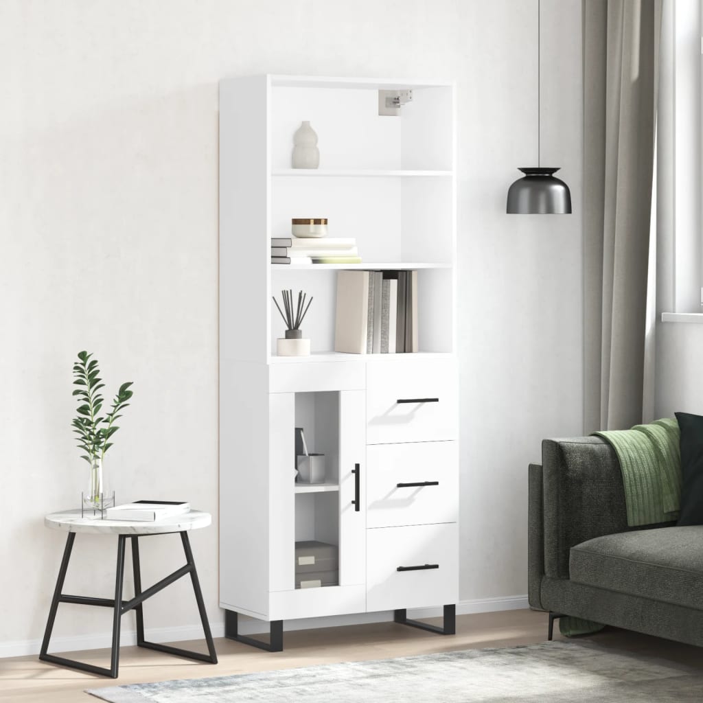 Hoge kast 69,5x34x180 cm bewerkt hout hoogglans wit is nu te koop bij PeponiXL, paradijselijk wonen!