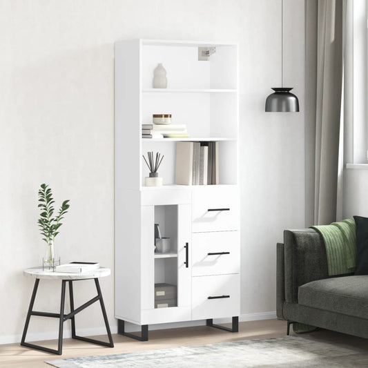 Hoge kast 69,5x34x180 cm bewerkt hout hoogglans wit is nu te koop bij PeponiXL, paradijselijk wonen!