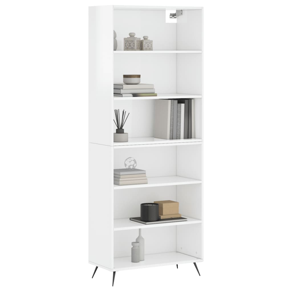Hoge kast 69,5x32,5x180 cm bewerkt hout hoogglans wit is nu te koop bij PeponiXL, paradijselijk wonen!