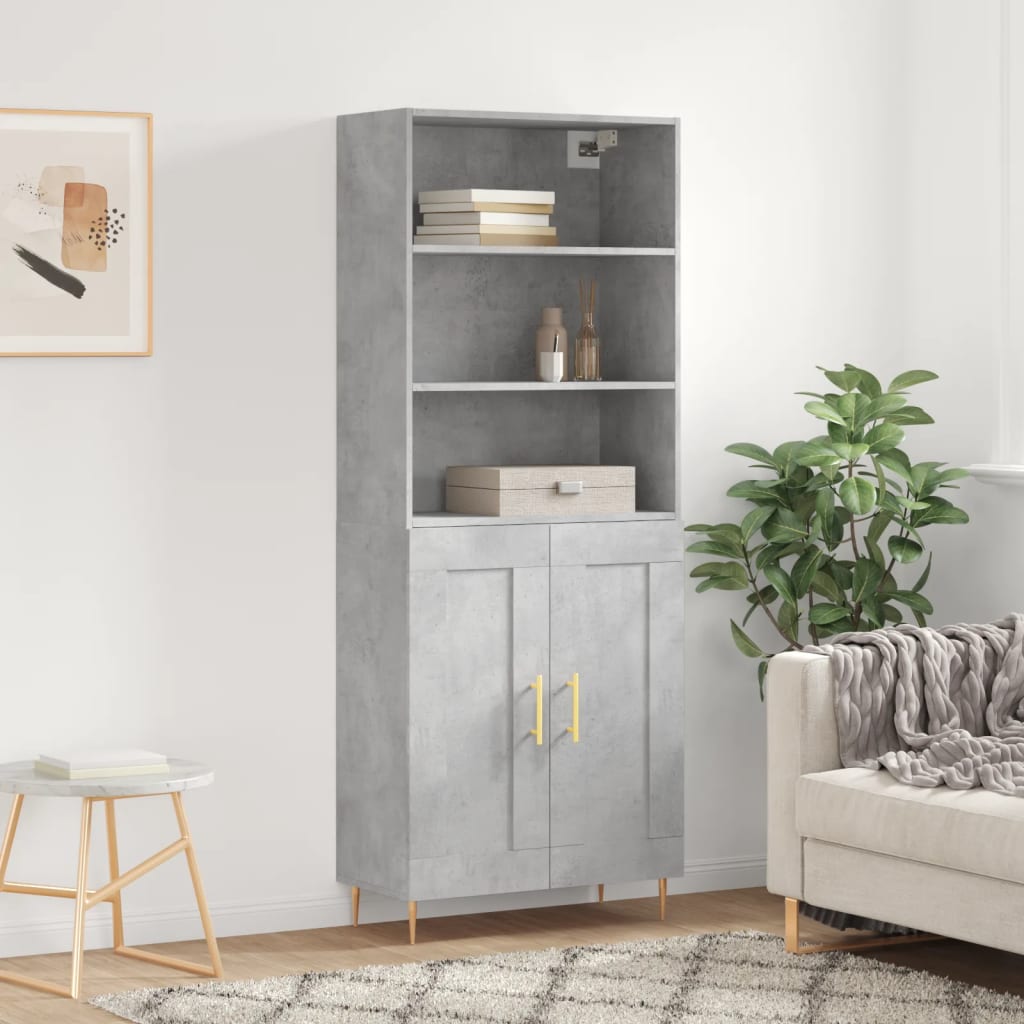 Hoge kast 69,5x34x180 cm bewerkt hout betongrijs is nu te koop bij PeponiXL, paradijselijk wonen!