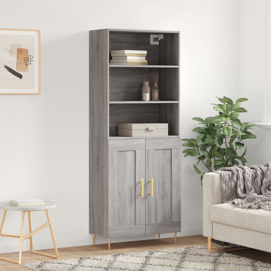 Hoge kast 69,5x34x180 cm bewerkt hout grijs sonoma eikenkleurig is nu te koop bij PeponiXL, paradijselijk wonen!