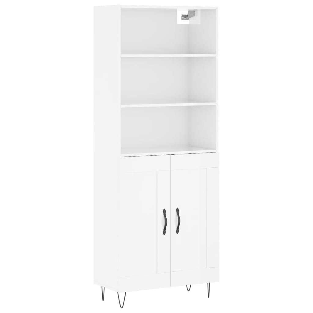Hoge kast 69,5x34x180 cm bewerkt hout hoogglans wit is nu te koop bij PeponiXL, paradijselijk wonen!