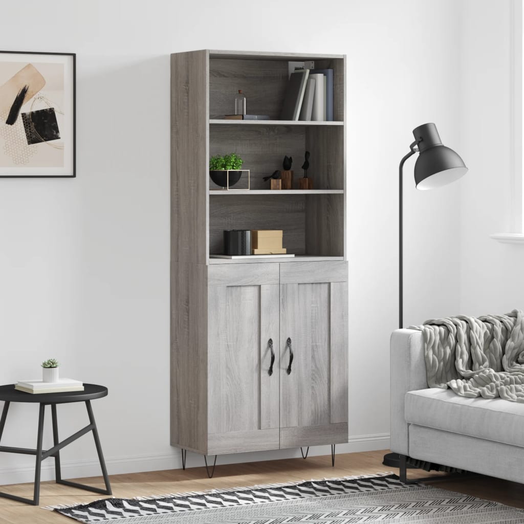 Hoge kast 69,5x34x180 cm bewerkt hout grijs sonoma eikenkleurig is nu te koop bij PeponiXL, paradijselijk wonen!