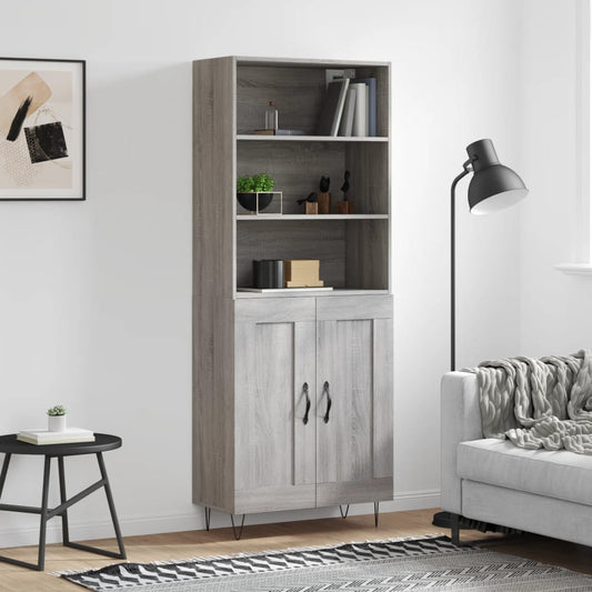 Hoge kast 69,5x34x180 cm bewerkt hout grijs sonoma eikenkleurig is nu te koop bij PeponiXL, paradijselijk wonen!