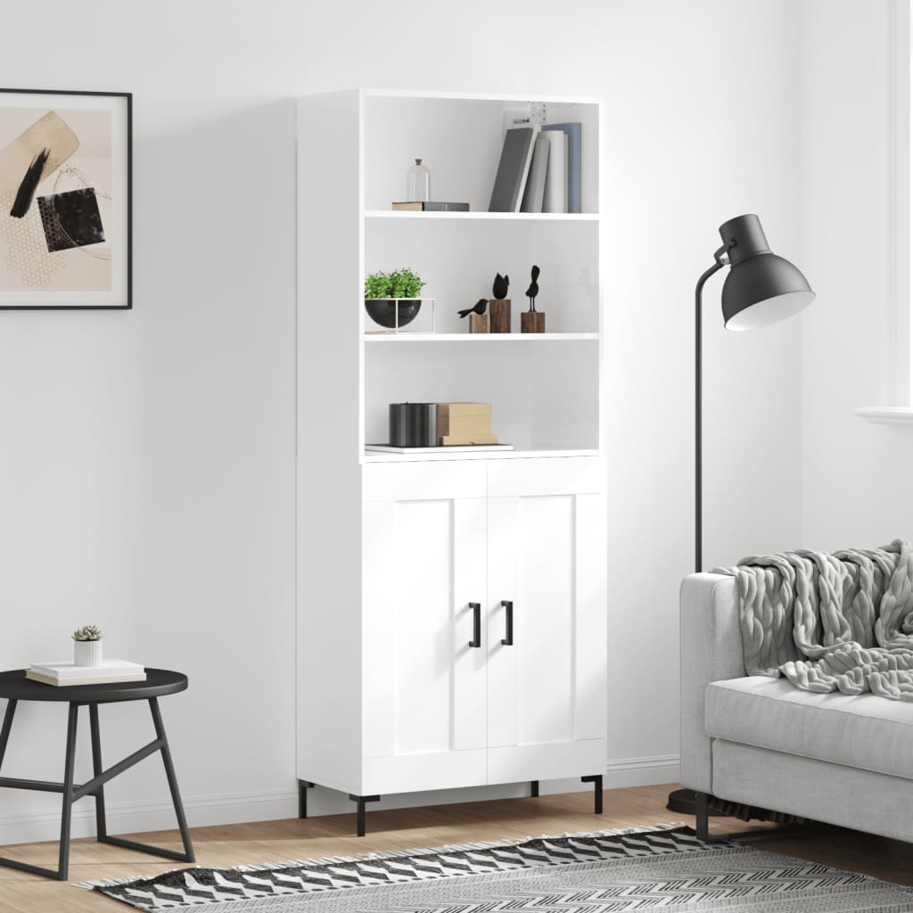 Hoge kast 69,5x34x180 cm bewerkt hout hoogglans wit is nu te koop bij PeponiXL, paradijselijk wonen!