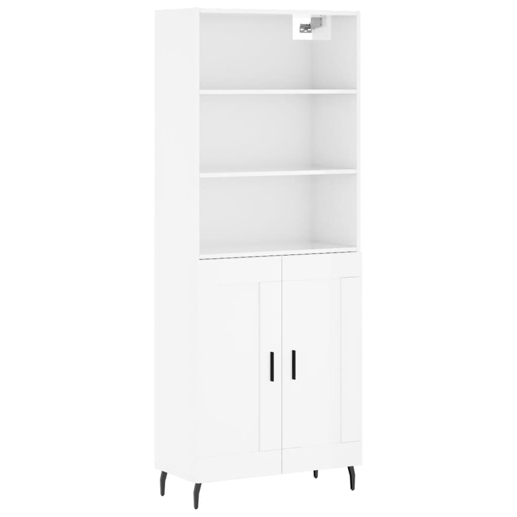 Hoge kast 69,5x34x180 cm bewerkt hout hoogglans wit is nu te koop bij PeponiXL, paradijselijk wonen!
