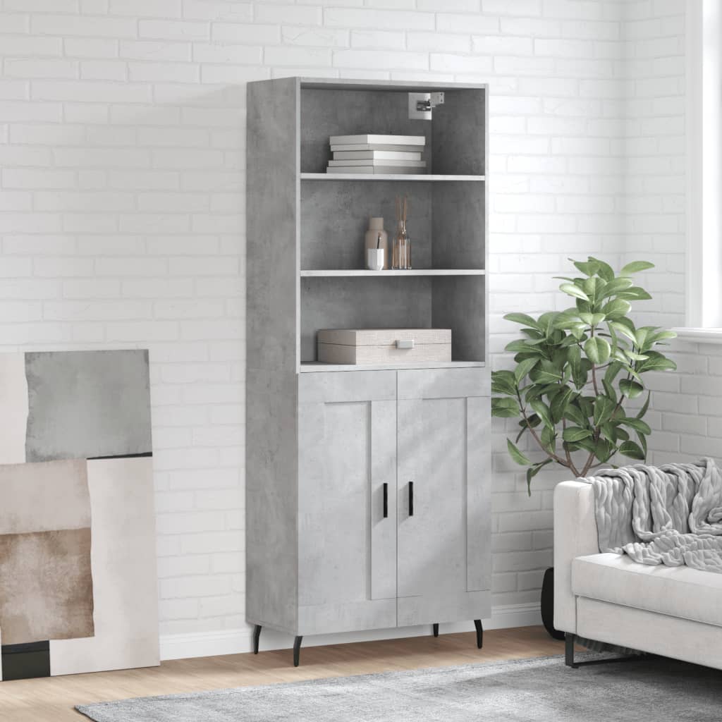 Hoge kast 69,5x34x180 cm bewerkt hout betongrijs is nu te koop bij PeponiXL, paradijselijk wonen!