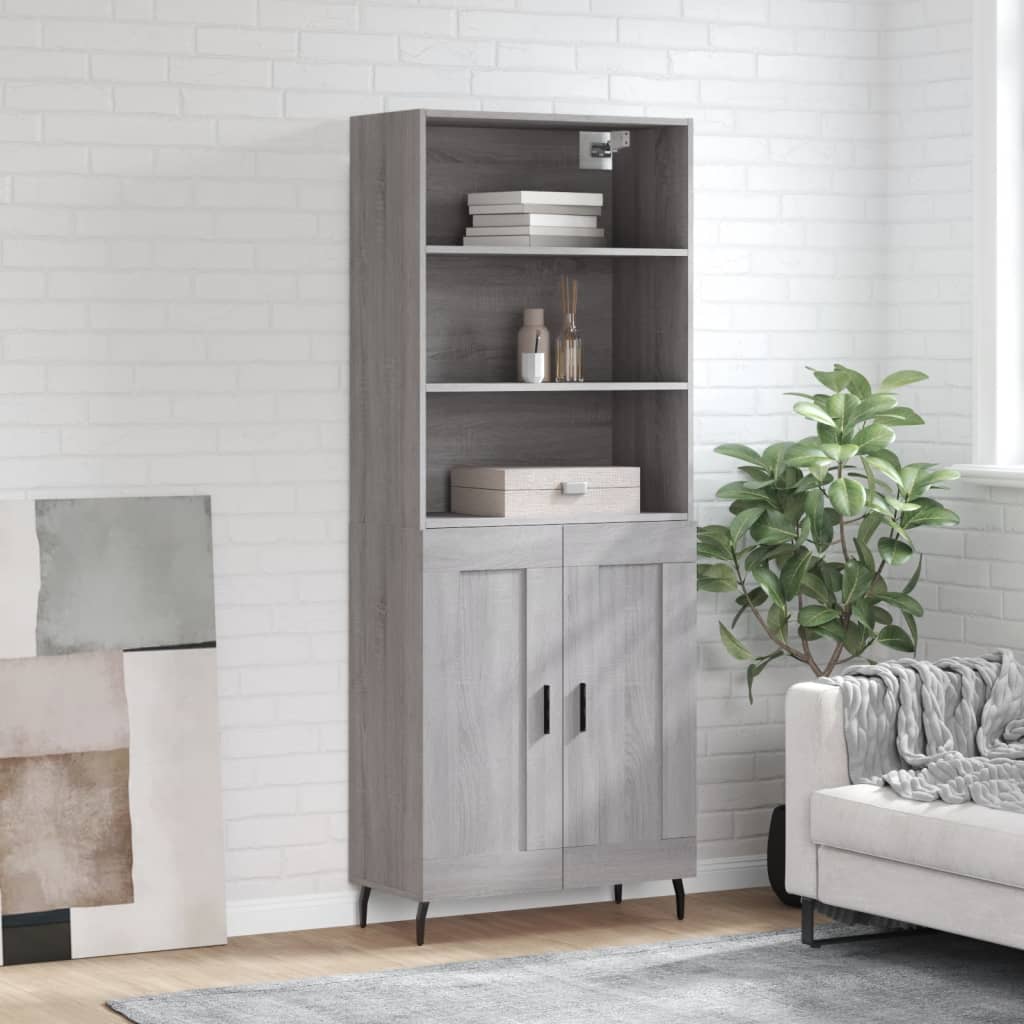 Hoge kast 69,5x34x180 cm bewerkt hout grijs sonoma eikenkleurig is nu te koop bij PeponiXL, paradijselijk wonen!