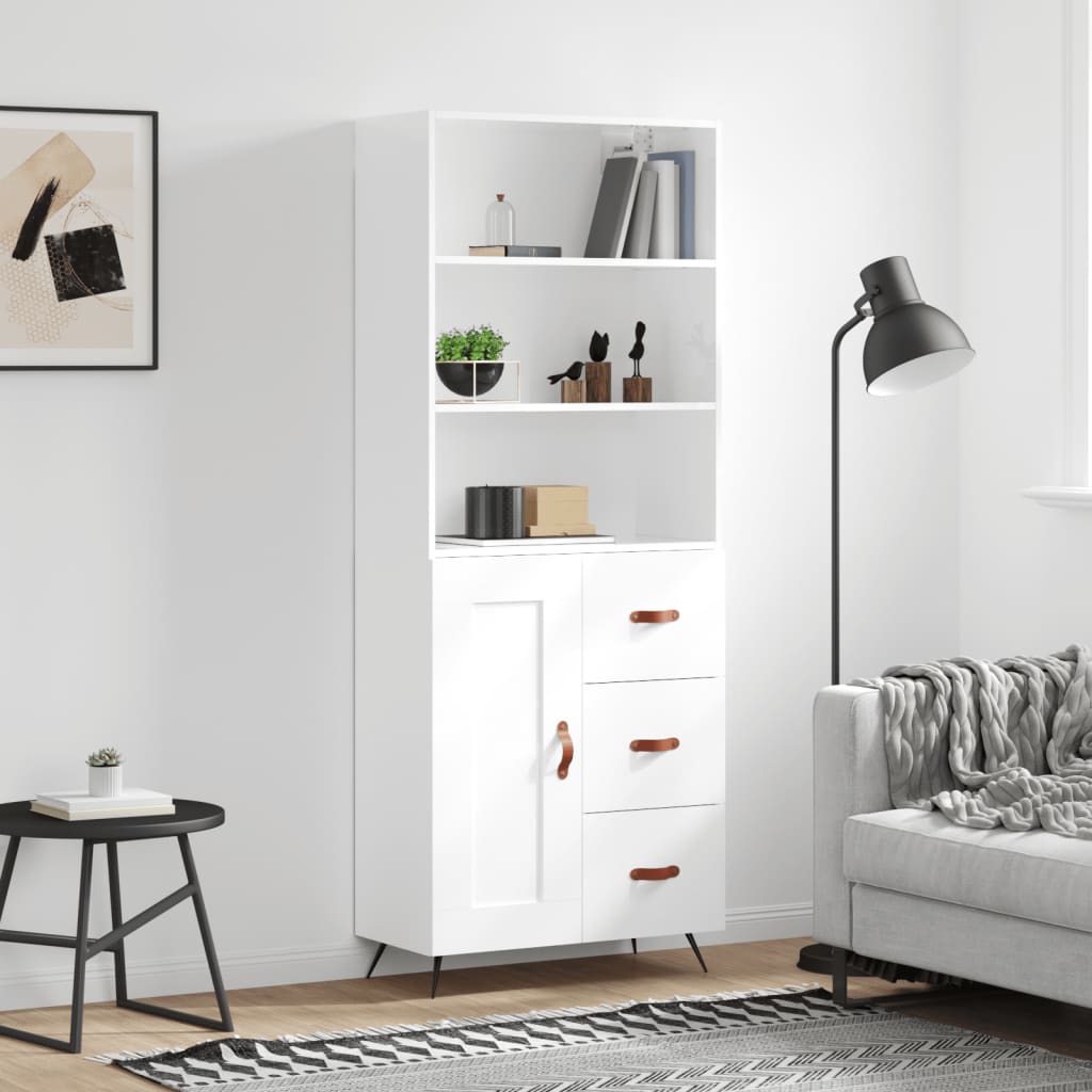 Hoge kast 69,5x34x180 cm bewerkt hout hoogglans wit is nu te koop bij PeponiXL, paradijselijk wonen!