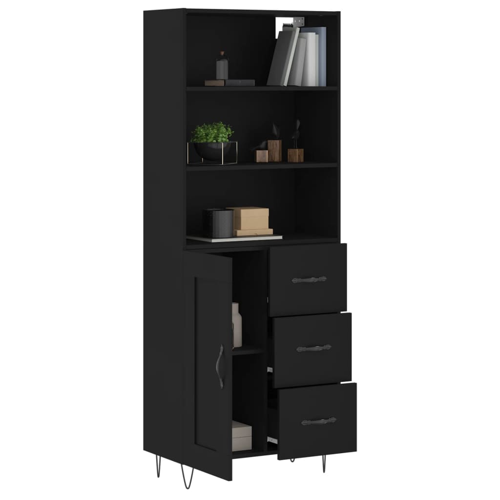 Hoge kast 69,5x34x180 cm bewerkt hout zwart is nu te koop bij PeponiXL, paradijselijk wonen!
