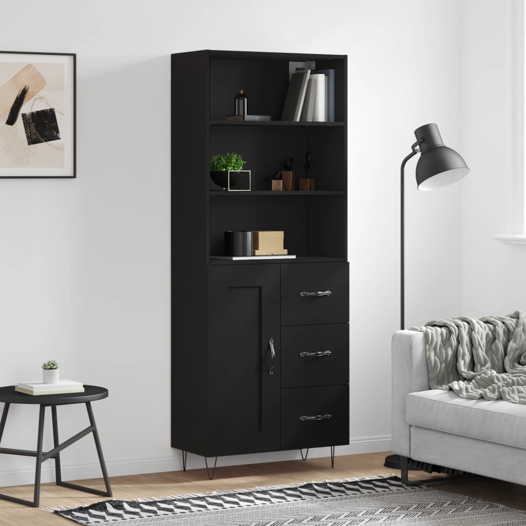 Hoge kast 69,5x34x180 cm bewerkt hout zwart is nu te koop bij PeponiXL, paradijselijk wonen!