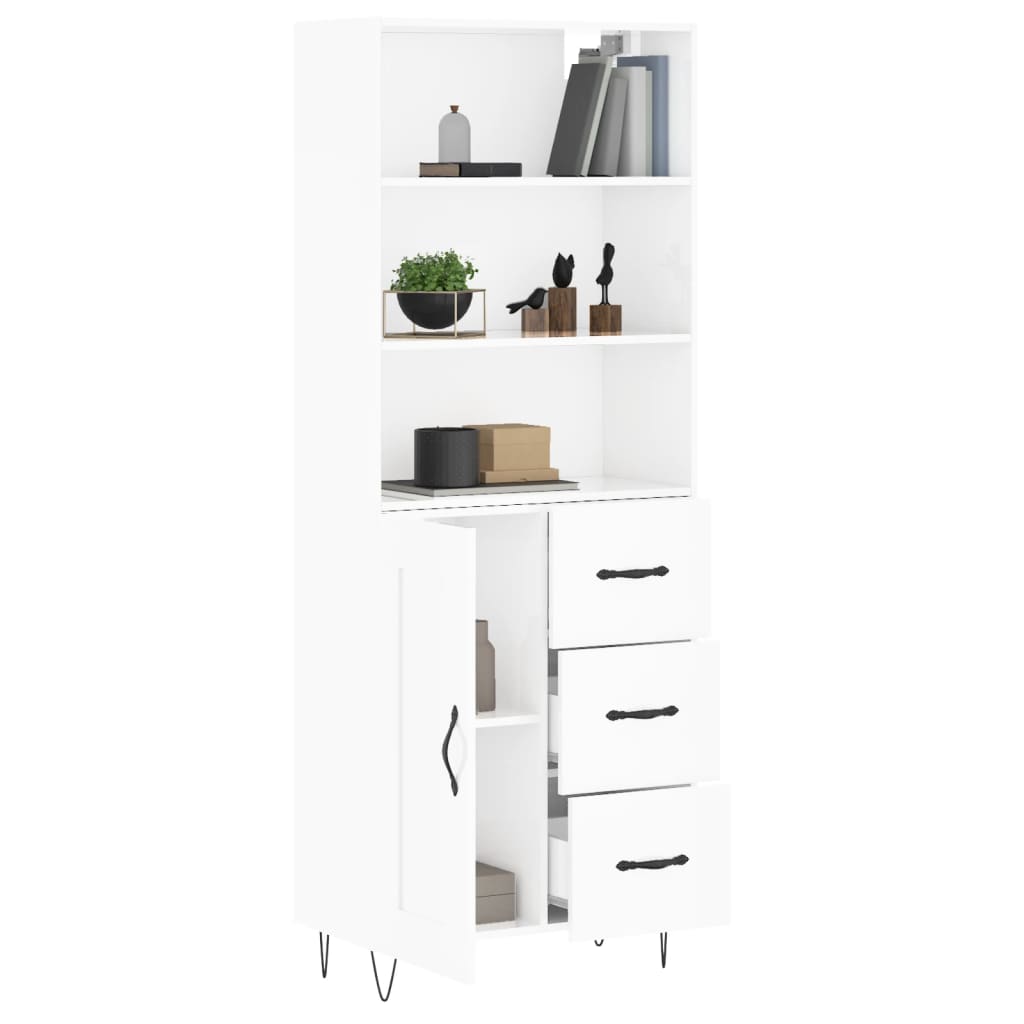 Hoge kast 69,5x34x180 cm bewerkt hout hoogglans wit is nu te koop bij PeponiXL, paradijselijk wonen!