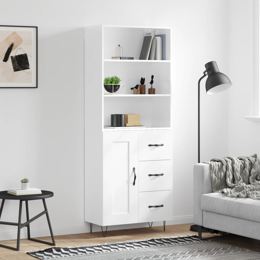 Hoge kast 69,5x34x180 cm bewerkt hout hoogglans wit is nu te koop bij PeponiXL, paradijselijk wonen!