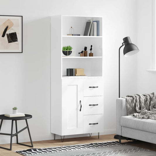 Hoge kast 69,5x34x180 cm bewerkt hout hoogglans wit is nu te koop bij PeponiXL, paradijselijk wonen!