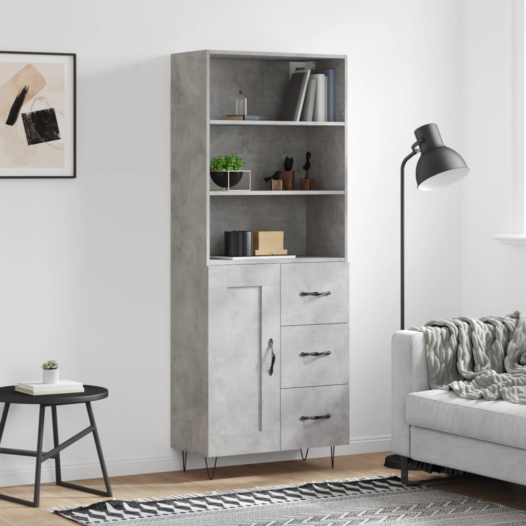 Hoge kast 69,5x34x180 cm bewerkt hout betongrijs is nu te koop bij PeponiXL, paradijselijk wonen!