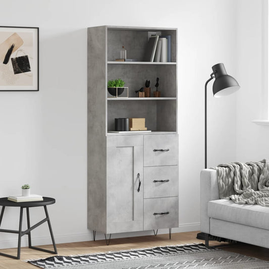 Hoge kast 69,5x34x180 cm bewerkt hout betongrijs is nu te koop bij PeponiXL, paradijselijk wonen!