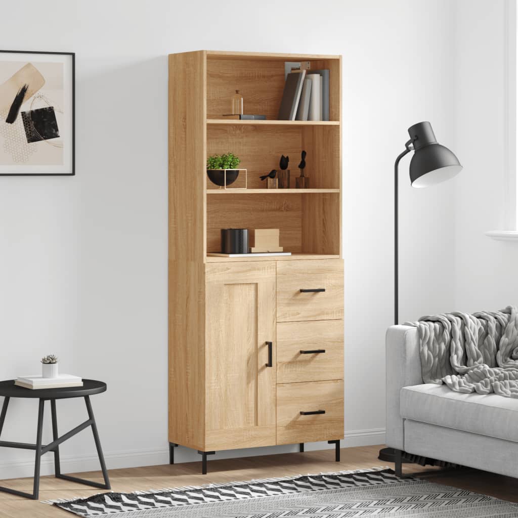 Hoge kast 69,5x34x180 cm bewerkt hout sonoma eikenkleurig is nu te koop bij PeponiXL, paradijselijk wonen!