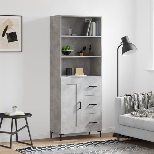 Hoge kast 69,5x34x180 cm bewerkt hout betongrijs is nu te koop bij PeponiXL, paradijselijk wonen!