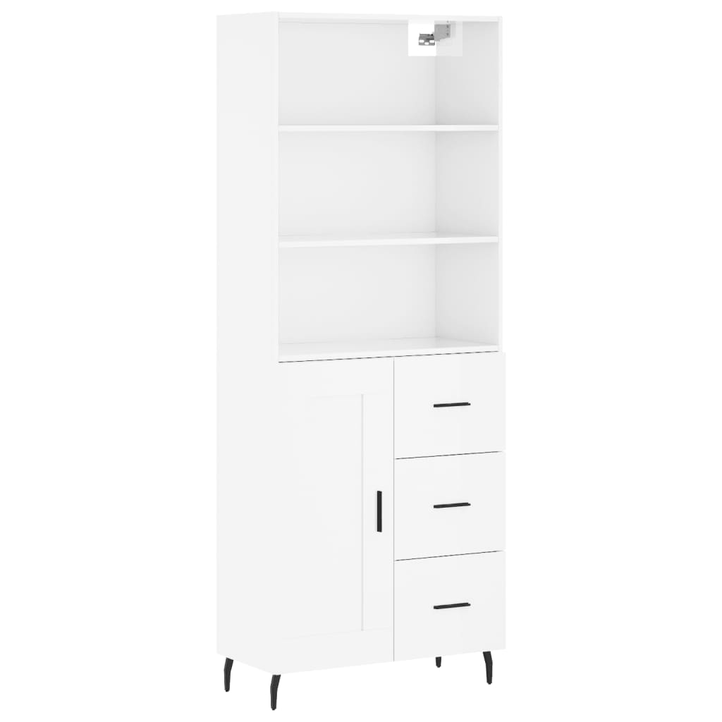 Hoge kast 69,5x34x180 cm bewerkt hout hoogglans wit is nu te koop bij PeponiXL, paradijselijk wonen!