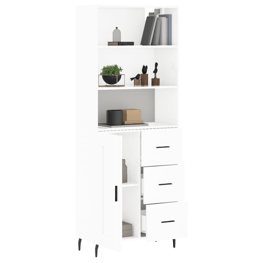 Hoge kast 69,5x34x180 cm bewerkt hout hoogglans wit is nu te koop bij PeponiXL, paradijselijk wonen!