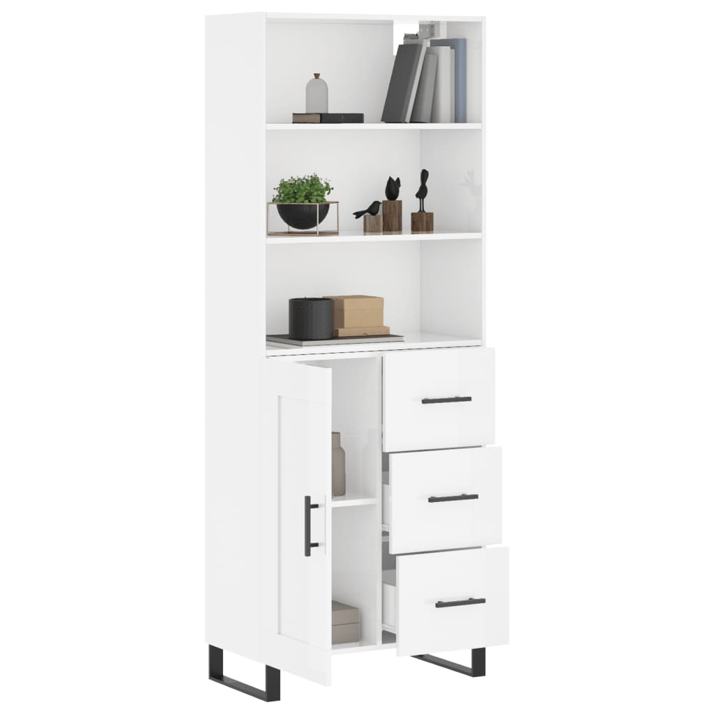Hoge kast 69,5x34x180 cm bewerkt hout hoogglans wit is nu te koop bij PeponiXL, paradijselijk wonen!