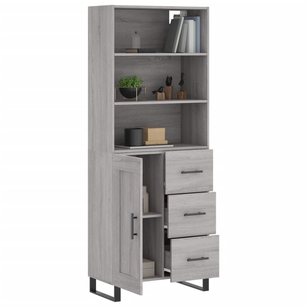 Hoge kast 69,5x34x180 cm bewerkt hout grijs sonoma eikenkleurig is nu te koop bij PeponiXL, paradijselijk wonen!
