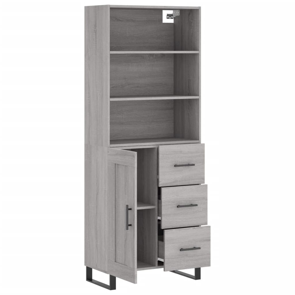 Hoge kast 69,5x34x180 cm bewerkt hout grijs sonoma eikenkleurig is nu te koop bij PeponiXL, paradijselijk wonen!