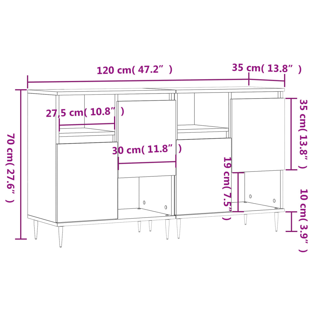 Dressoirs 2 st bewerkt hout wit is nu te koop bij PeponiXL, paradijselijk wonen!