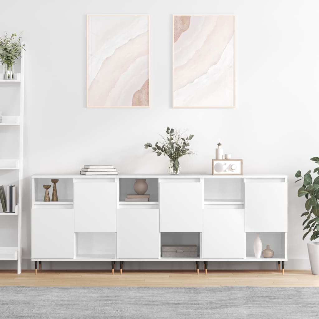 Dressoirs 3 st bewerkt hout wit is nu te koop bij PeponiXL, paradijselijk wonen!
