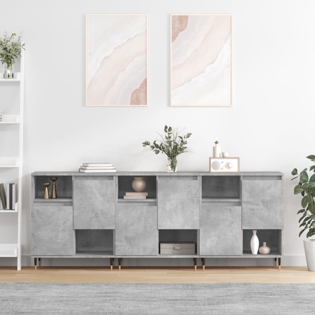 Dressoirs 3 st bewerkt hout betongrijs is nu te koop bij PeponiXL, paradijselijk wonen!