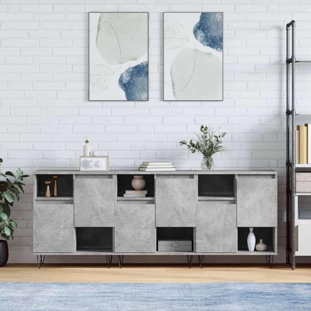 Dressoirs 3 st bewerkt hout betongrijs is nu te koop bij PeponiXL, paradijselijk wonen!
