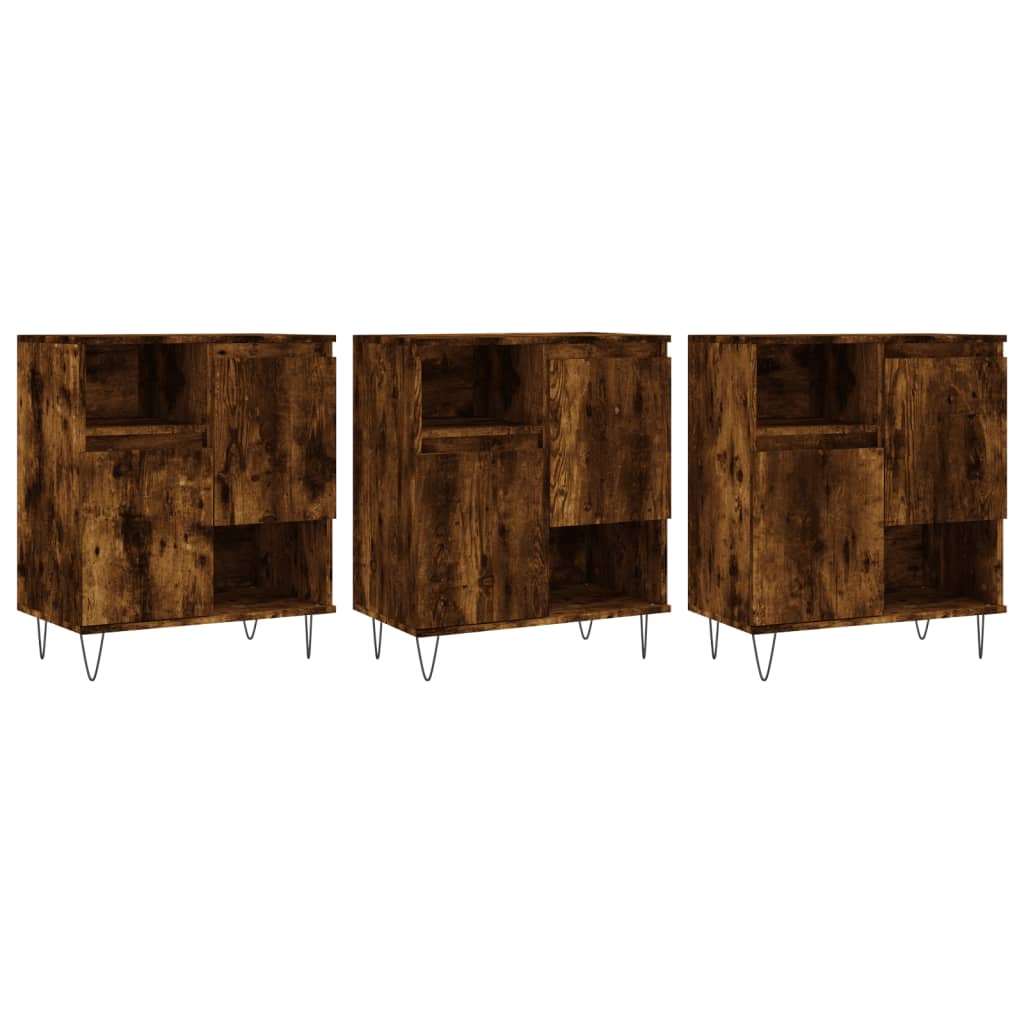 Dressoirs 3 st bewerkt hout gerookt eikenkleurig is nu te koop bij PeponiXL, paradijselijk wonen!