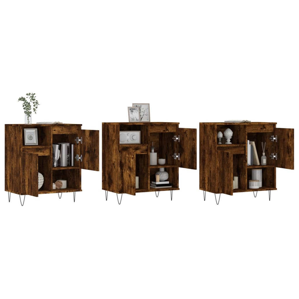 Dressoirs 3 st bewerkt hout gerookt eikenkleurig is nu te koop bij PeponiXL, paradijselijk wonen!