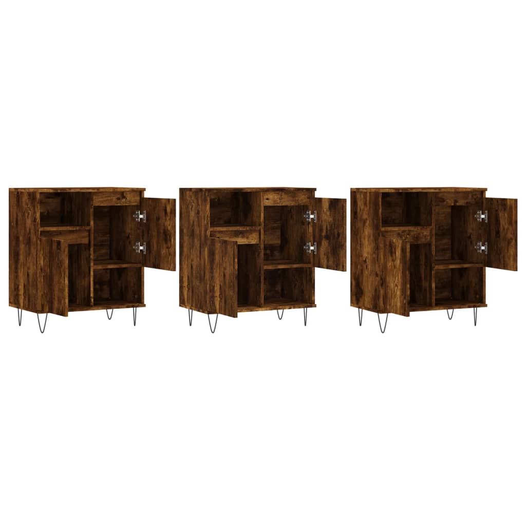 Dressoirs 3 st bewerkt hout gerookt eikenkleurig is nu te koop bij PeponiXL, paradijselijk wonen!