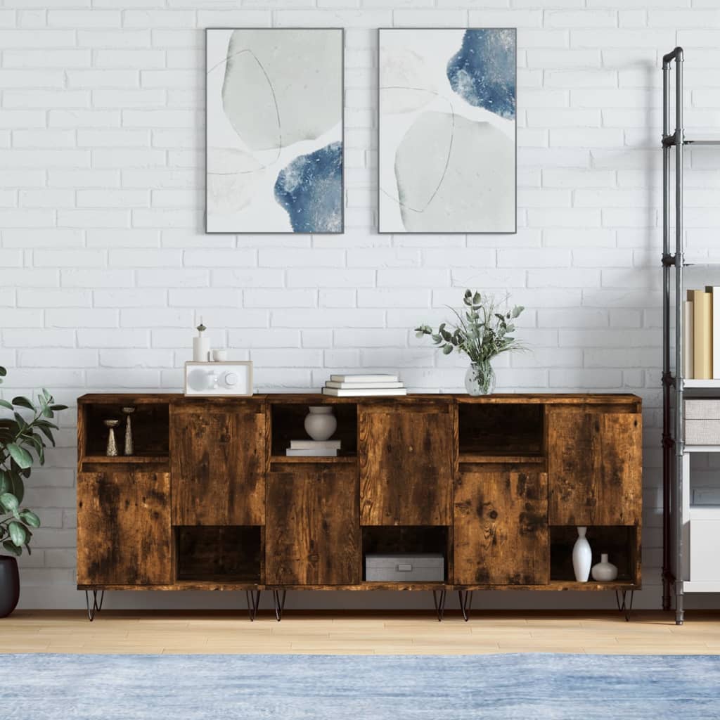 Dressoirs 3 st bewerkt hout gerookt eikenkleurig is nu te koop bij PeponiXL, paradijselijk wonen!