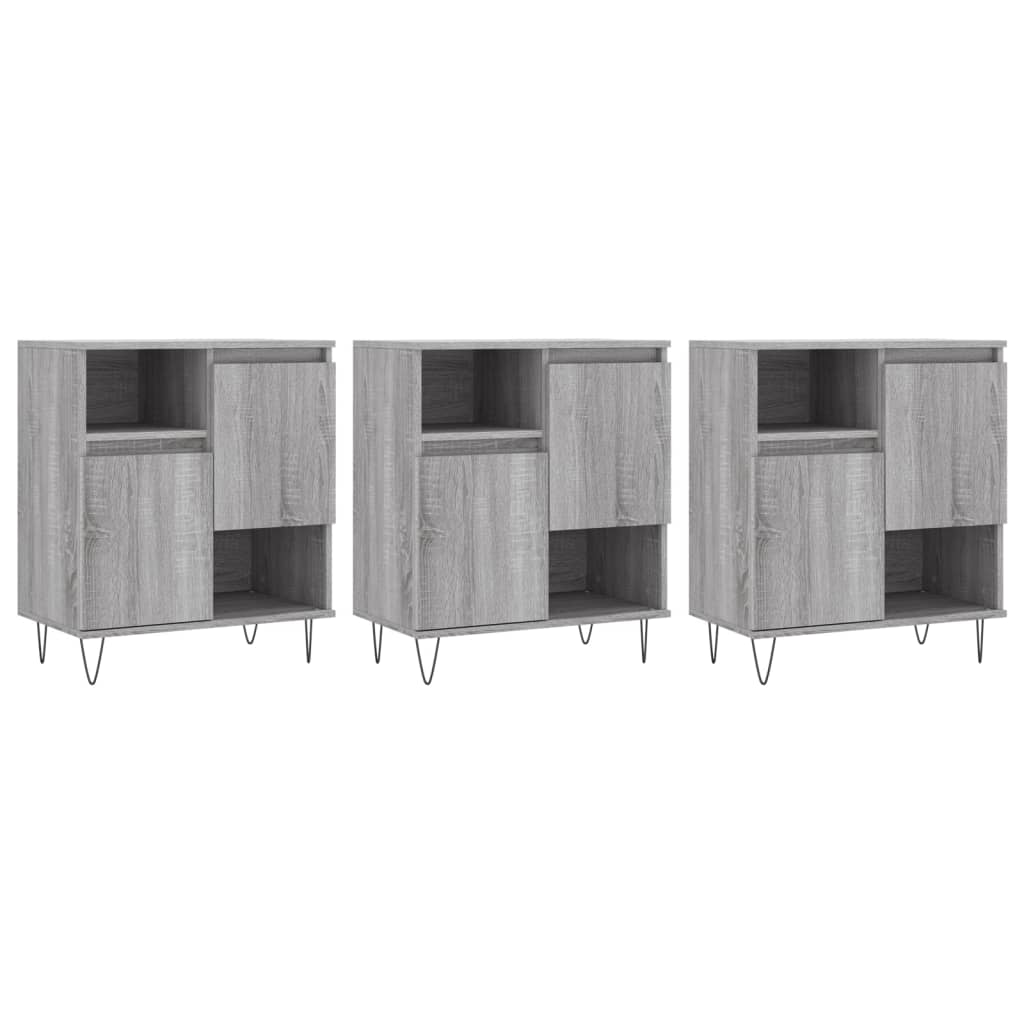 Dressoirs 3 st bewerkt hout grijs sonoma eikenkleurig is nu te koop bij PeponiXL, paradijselijk wonen!
