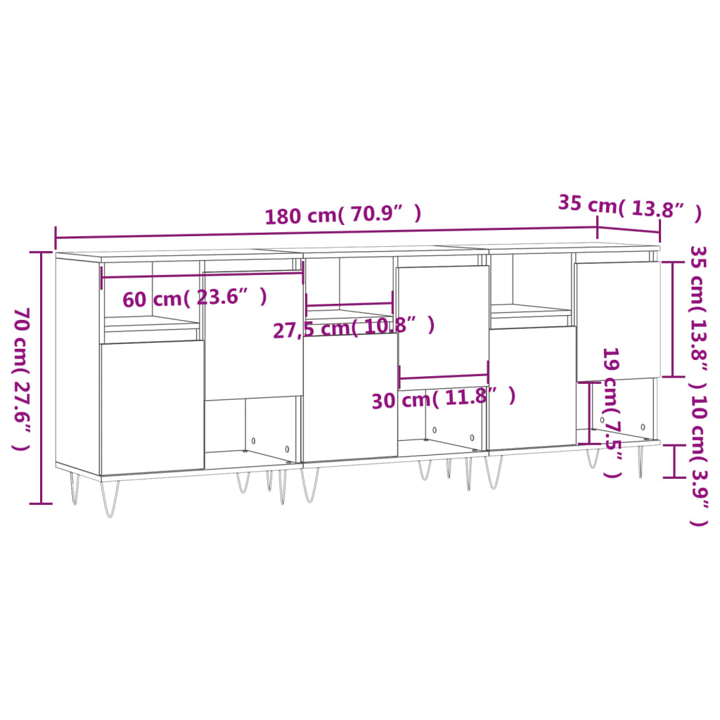 Dressoirs 3 st bewerkt hout grijs sonoma eikenkleurig is nu te koop bij PeponiXL, paradijselijk wonen!