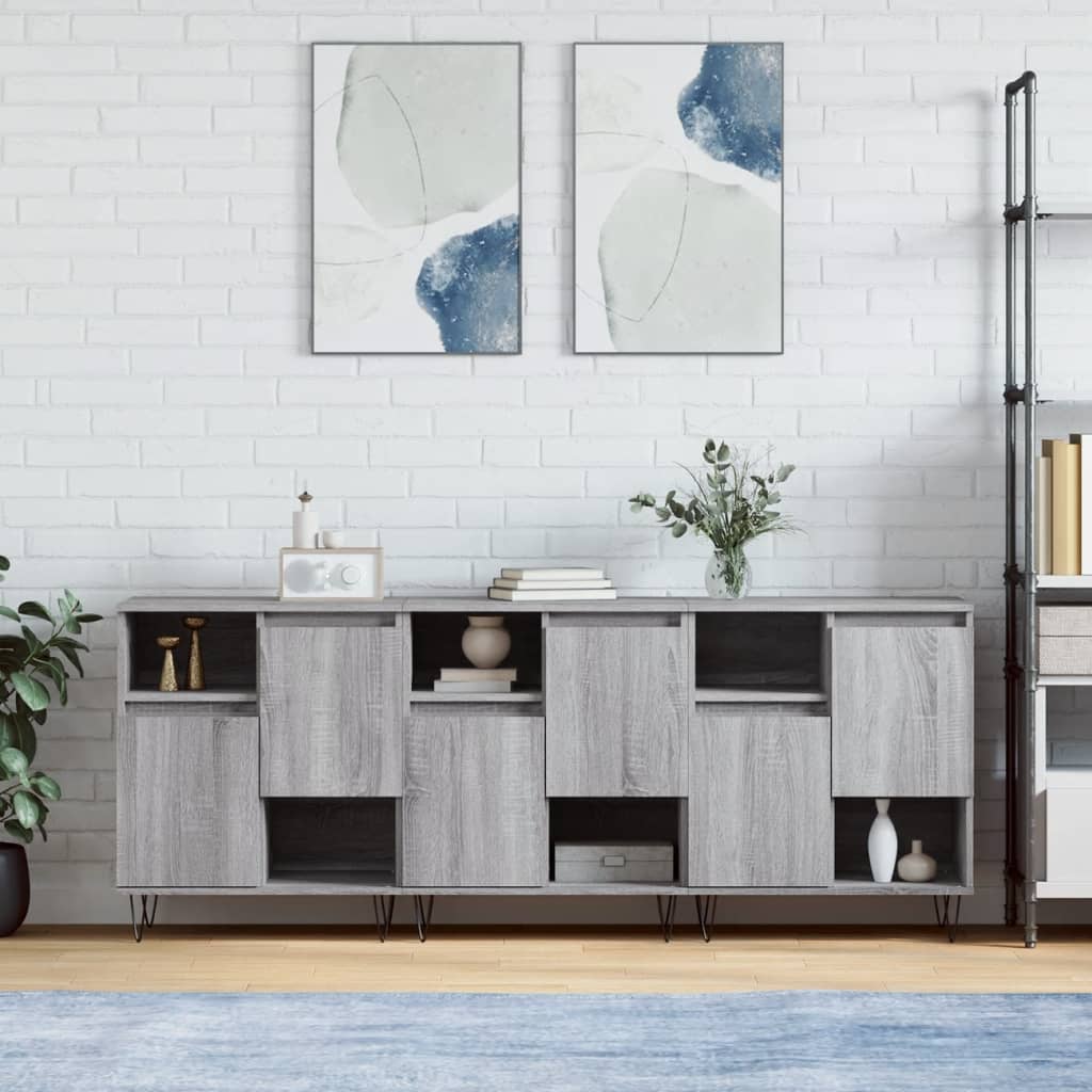 Dressoirs 3 st bewerkt hout grijs sonoma eikenkleurig is nu te koop bij PeponiXL, paradijselijk wonen!