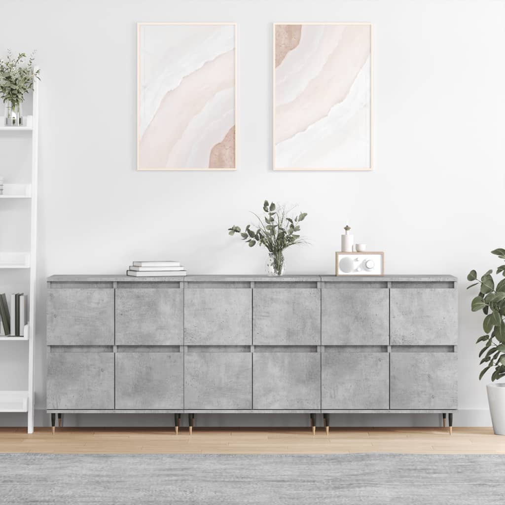 Dressoirs 3 st bewerkt hout betongrijs is nu te koop bij PeponiXL, paradijselijk wonen!
