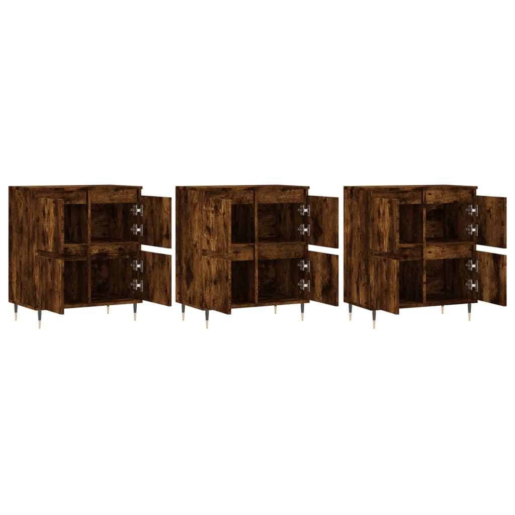Dressoirs 3 st bewerkt hout gerookt eikenkleurig is nu te koop bij PeponiXL, paradijselijk wonen!