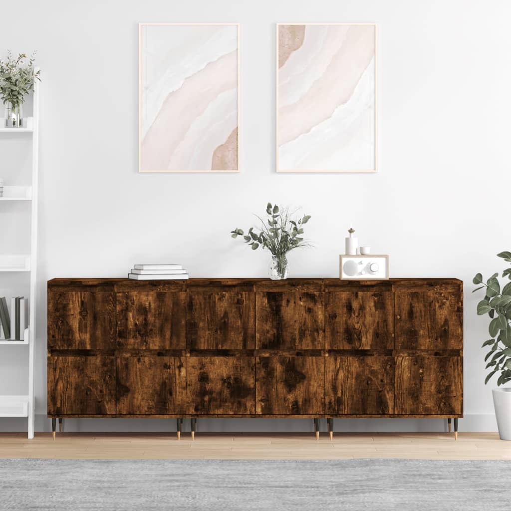 Dressoirs 3 st bewerkt hout gerookt eikenkleurig is nu te koop bij PeponiXL, paradijselijk wonen!