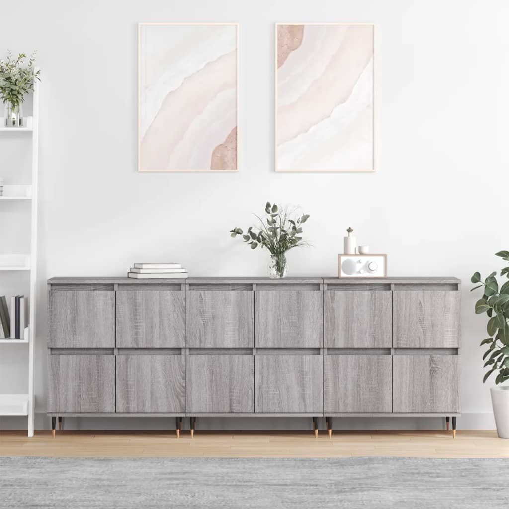 Dressoirs 3 st bewerkt hout grijs sonoma eikenkleurig is nu te koop bij PeponiXL, paradijselijk wonen!